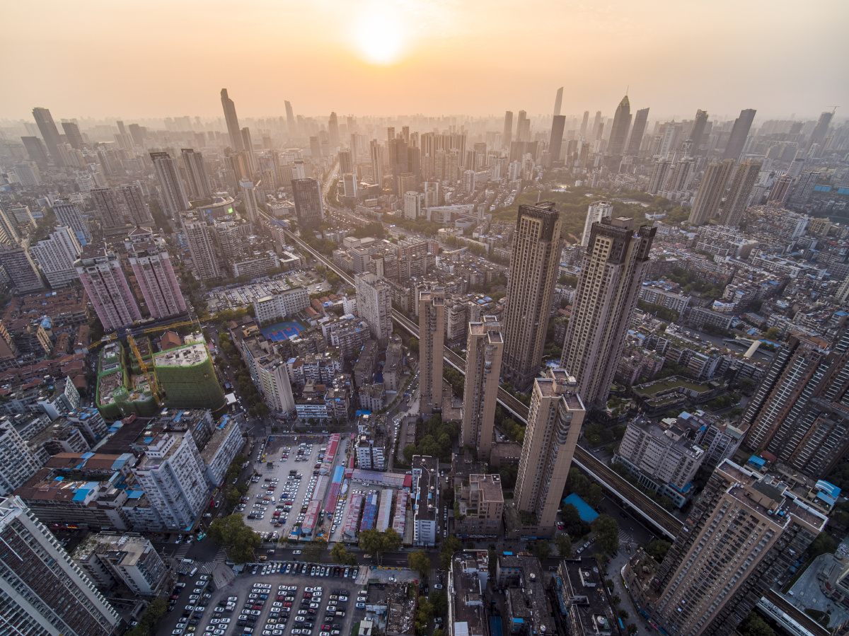 航拍武汉京汉大道解放大道