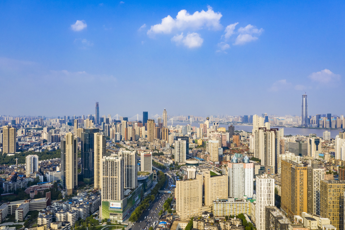 航拍武汉大汉口解放大道京汉大道