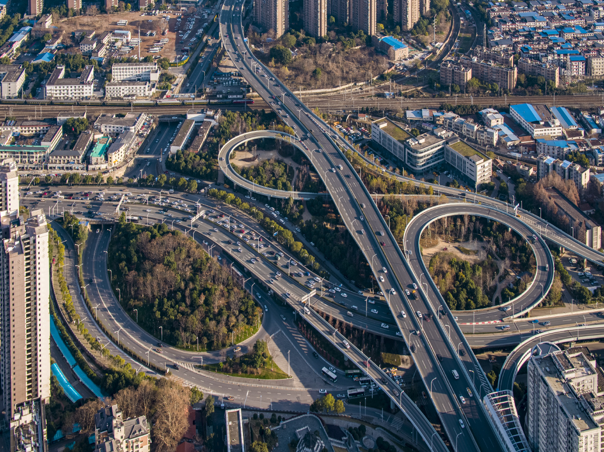 航拍武汉梅家山立交二环线