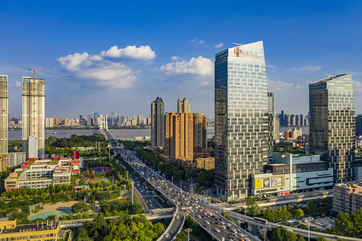 航拍武汉武汉天地黄浦路立交