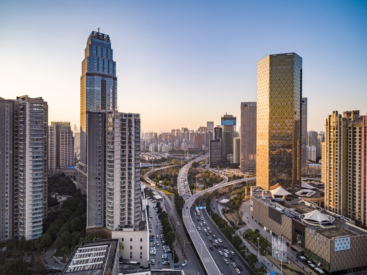 航拍武汉岳家嘴立交