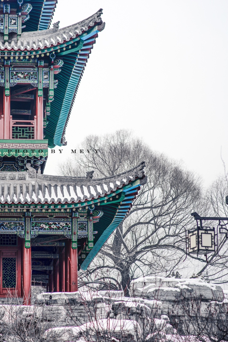 晋祠唐园凌云阁冬雪