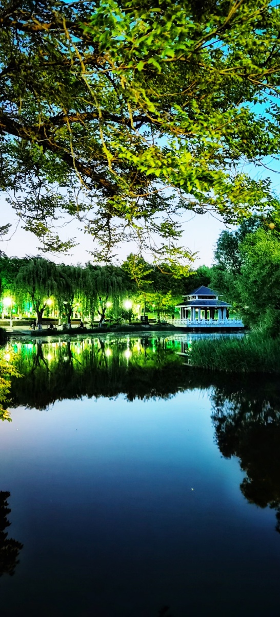 河边夜色流光溢彩美景如画