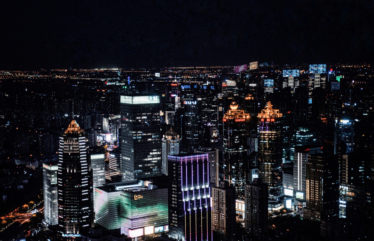 魔都夜景朵云书院视角上海三件套