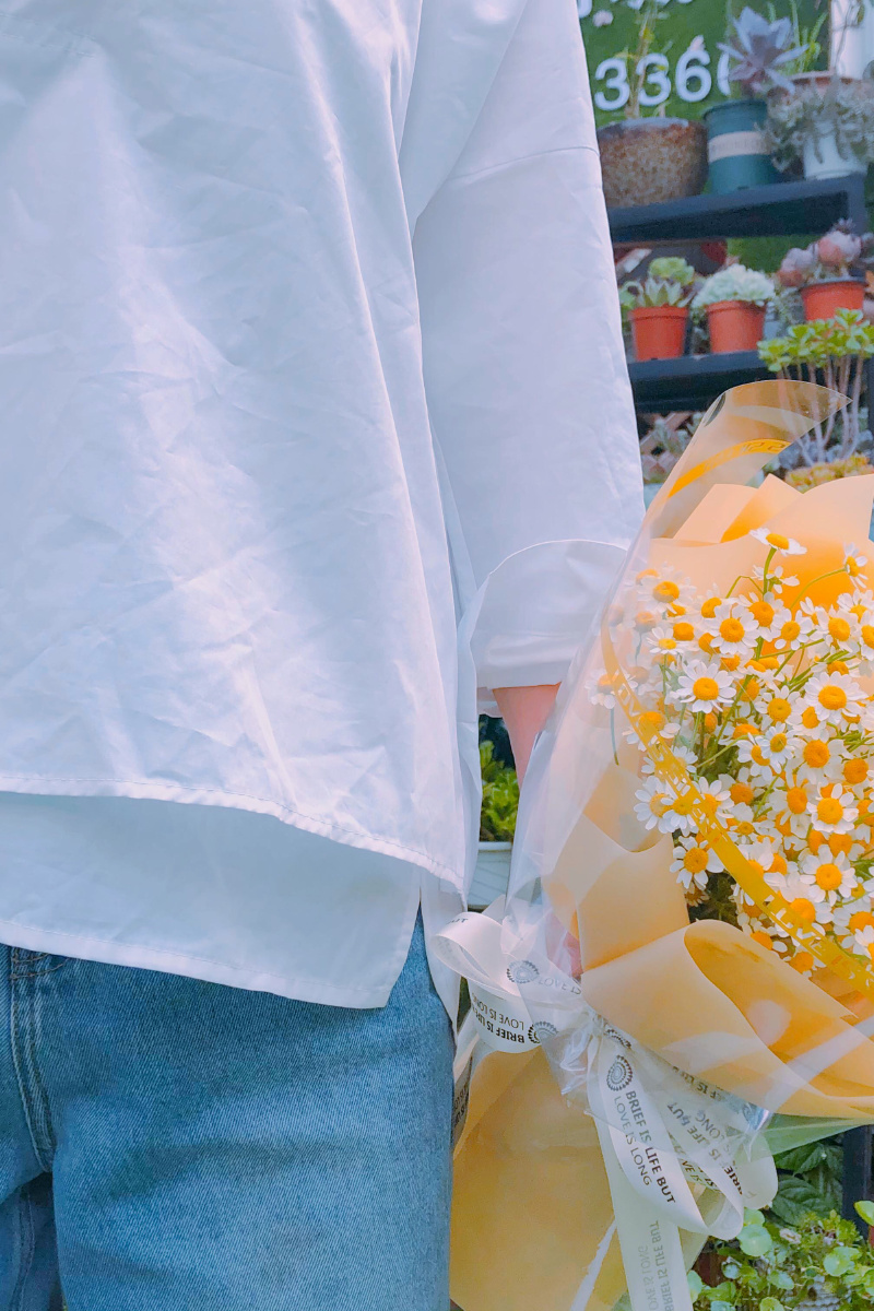 初夏时干净的白衬衫和满目温柔的花