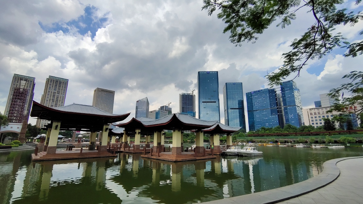 佛山南海区千灯湖城市绿化景观实拍