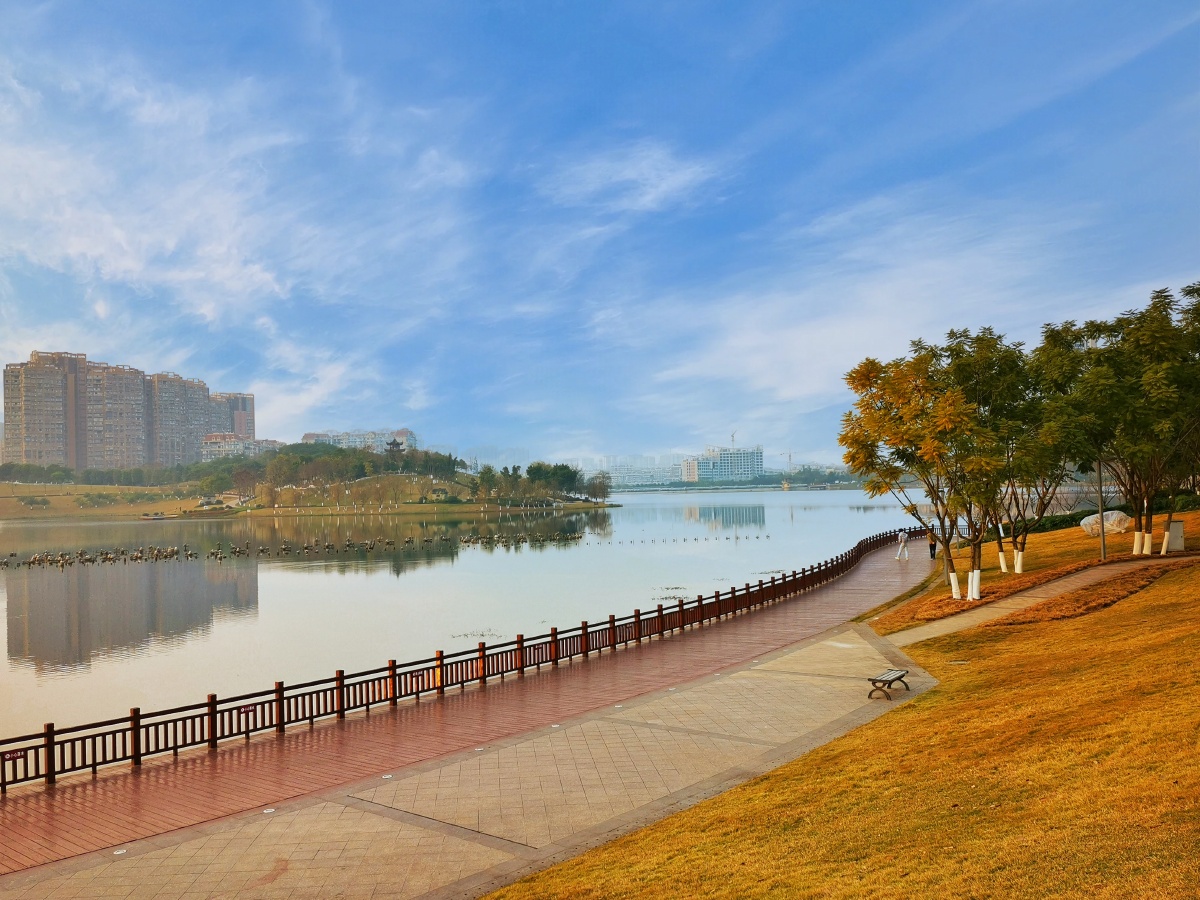 拍摄我的家乡仁寿县湿地公园夕阳西下场景