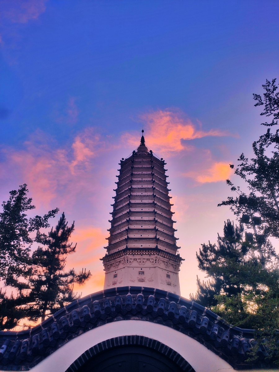 土阜如龙渴饮川,龙头古塔矗千年.夕阳御路惊回首,倒影峥嵘水底天.