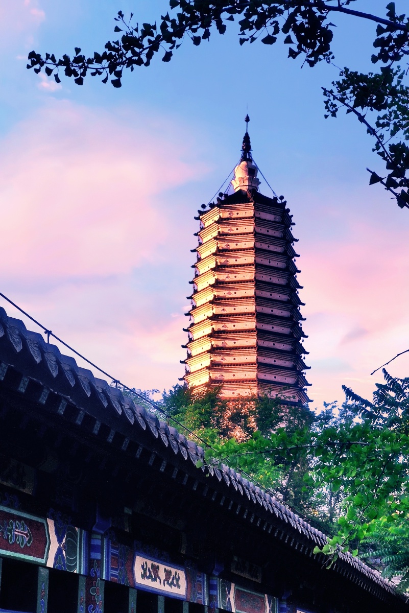 土阜如龙渴饮川,龙头古塔矗千年.夕阳御路惊回首,倒影峥嵘水底天.