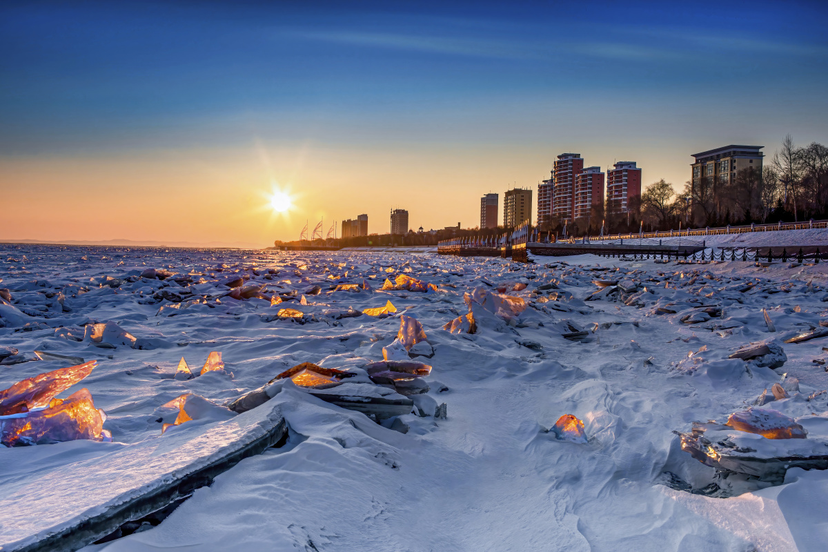 冬日暖阳拍摄地松花江中游通河段