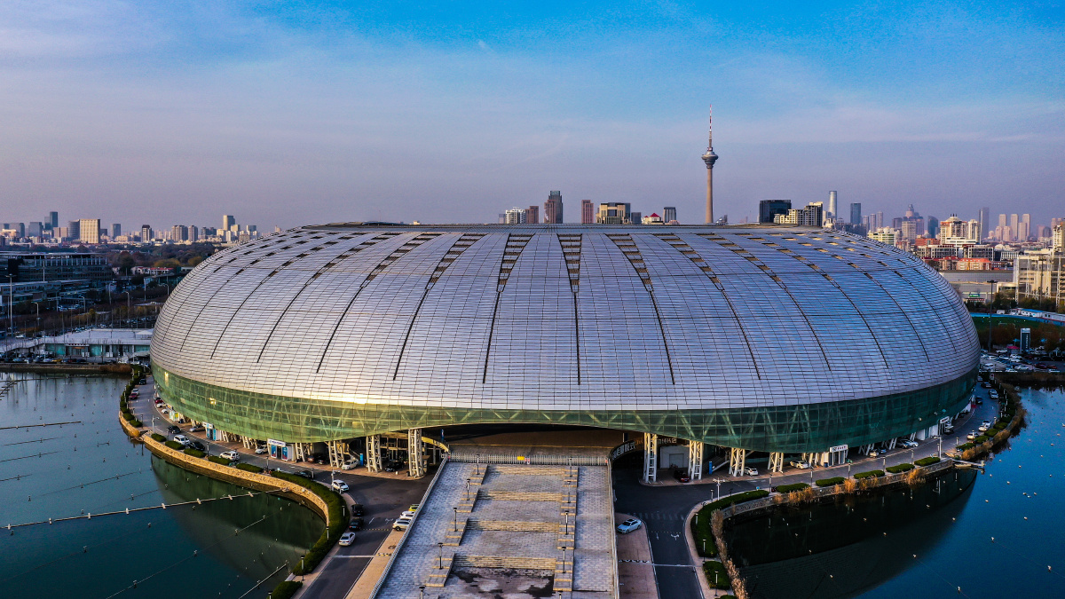 夕阳下的天津奥林匹克中心