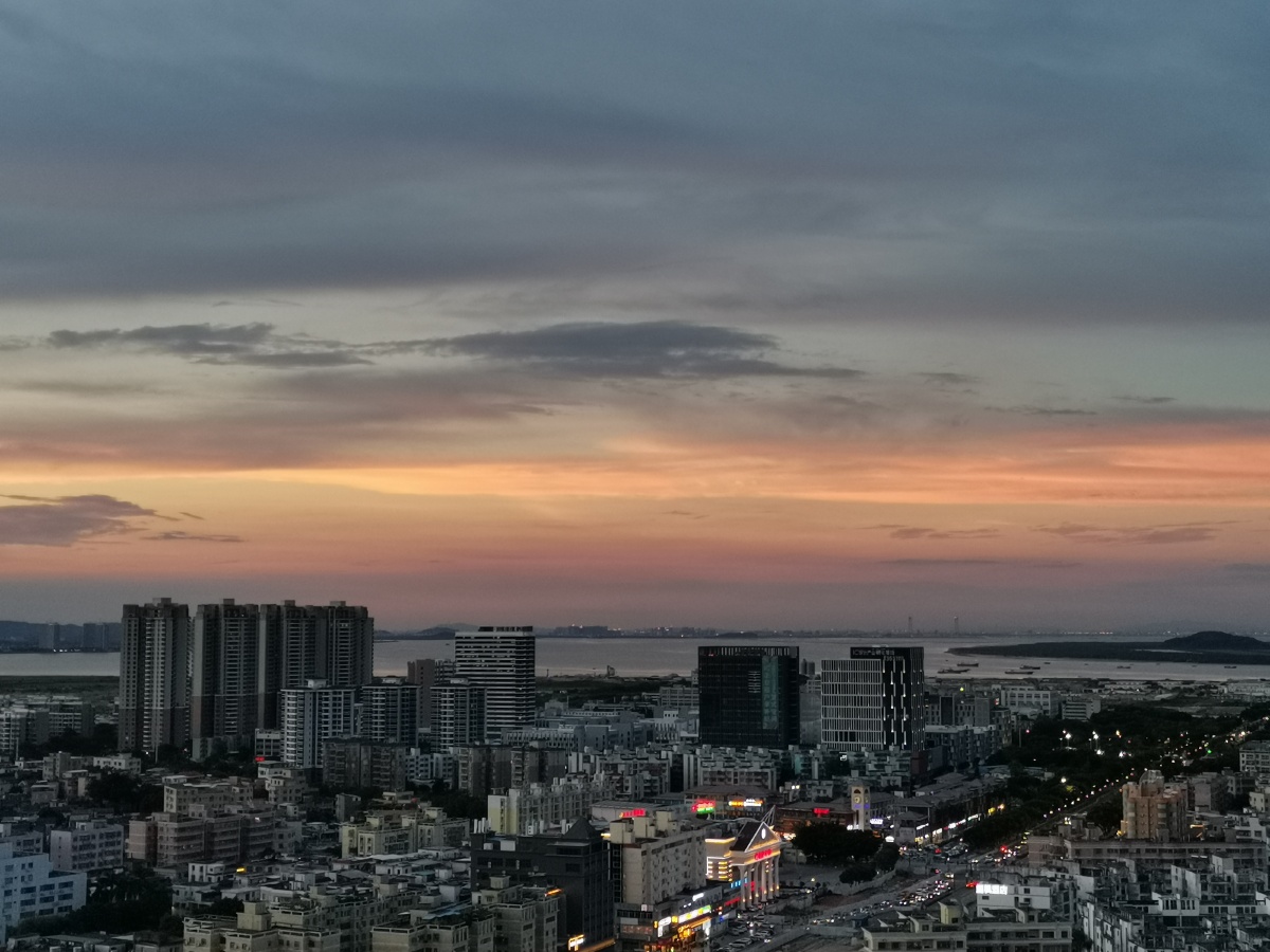 珠海 夜景 城市 黄昏 楼房 施工 傍晚