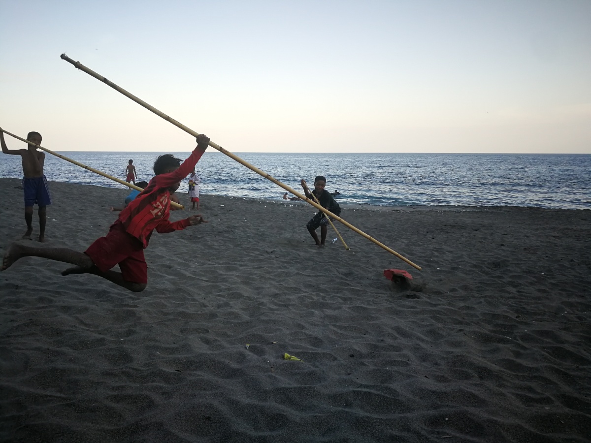 孩子们也知道,能够手握的命运就是鱼叉,为了生存,需要反复练习.