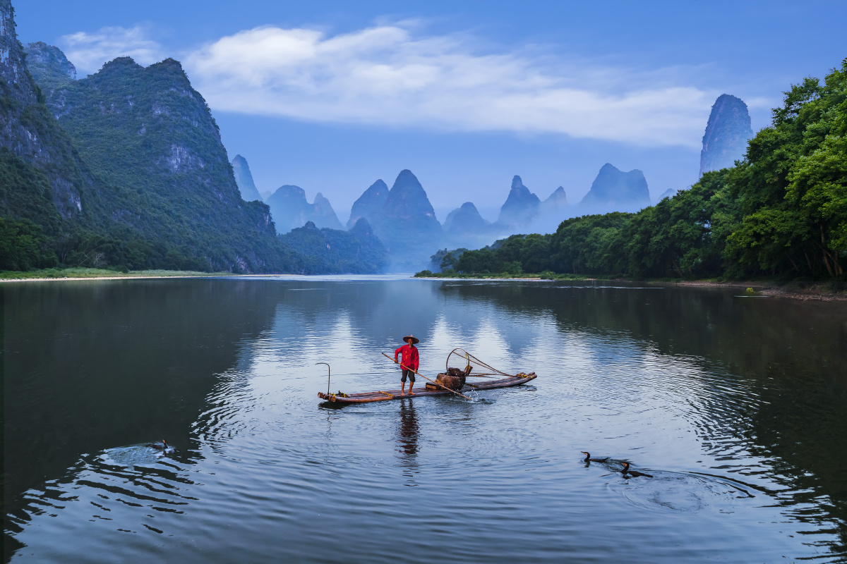 桂林山水甲天下打卡地渔火 鱼鹰 渔网 渔翁 - 摄影师159298157696640