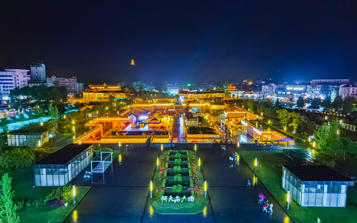 都江堰仰天窝广场熊猫自拍网夜景