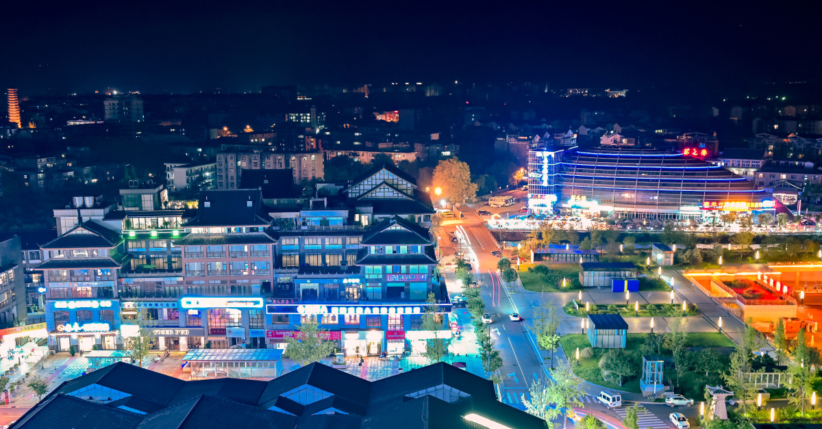 都江堰水街仰天窝广场城市夜景