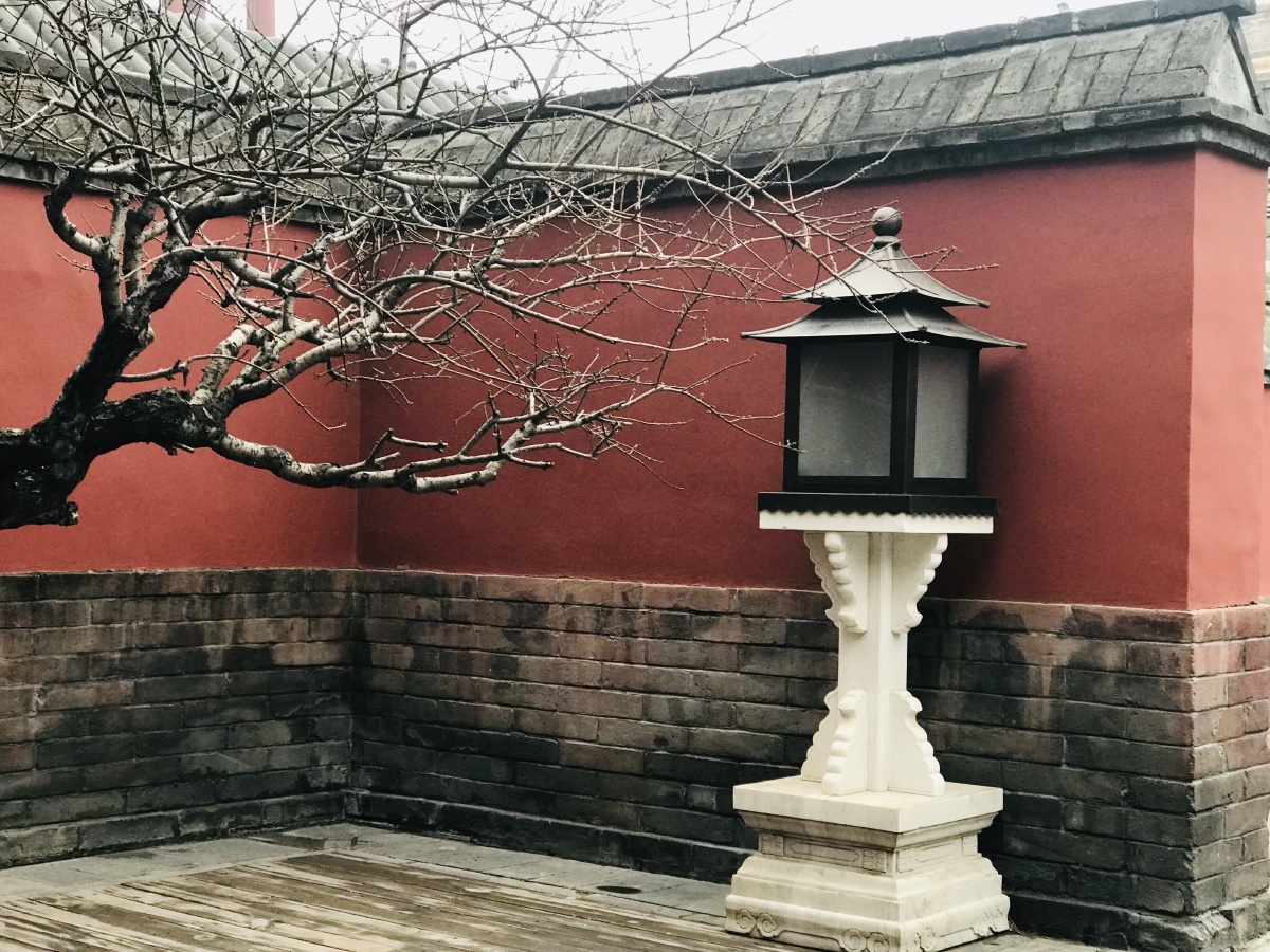 红墙黛瓦,一角小灯.