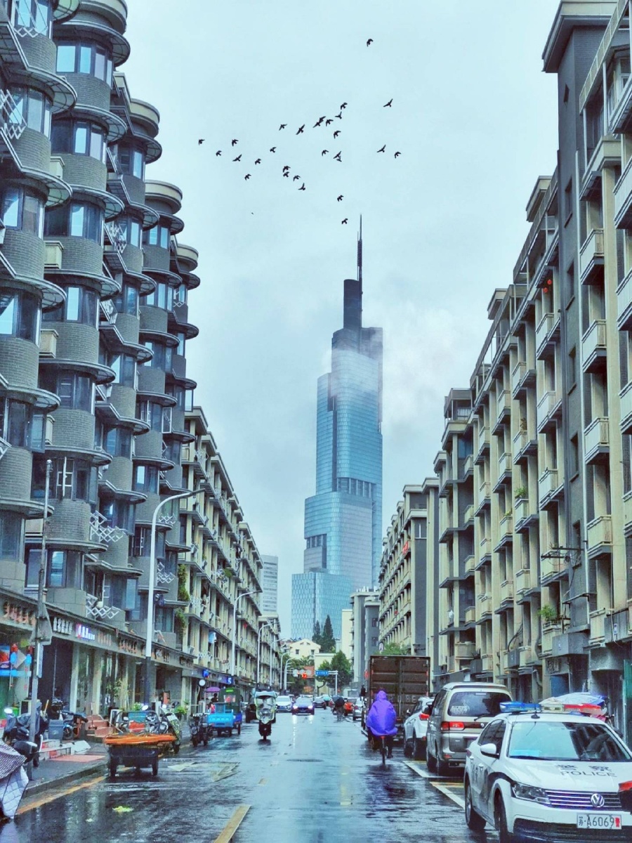 西桥方向,看紫峰大厦.