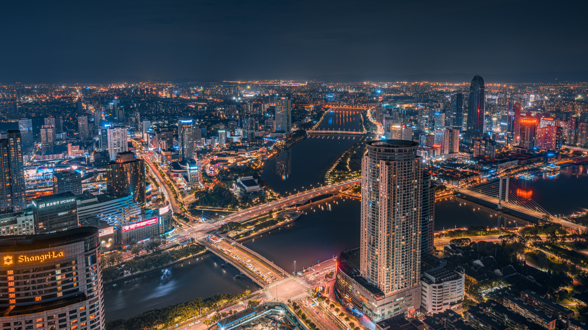 俯瞰宁波三江口全景