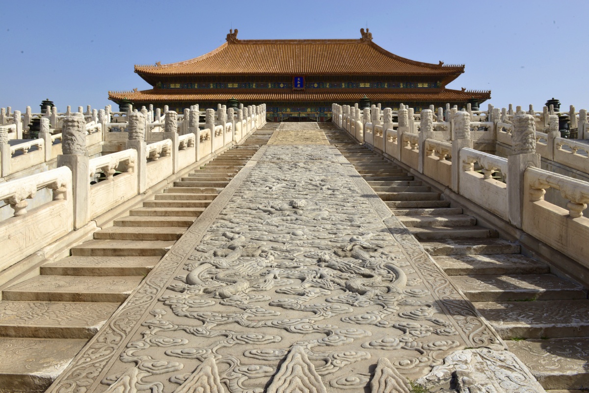 北京故宫博物院(在紫禁城内太和殿前的汉白玉浮雕龙图案) - 北京一