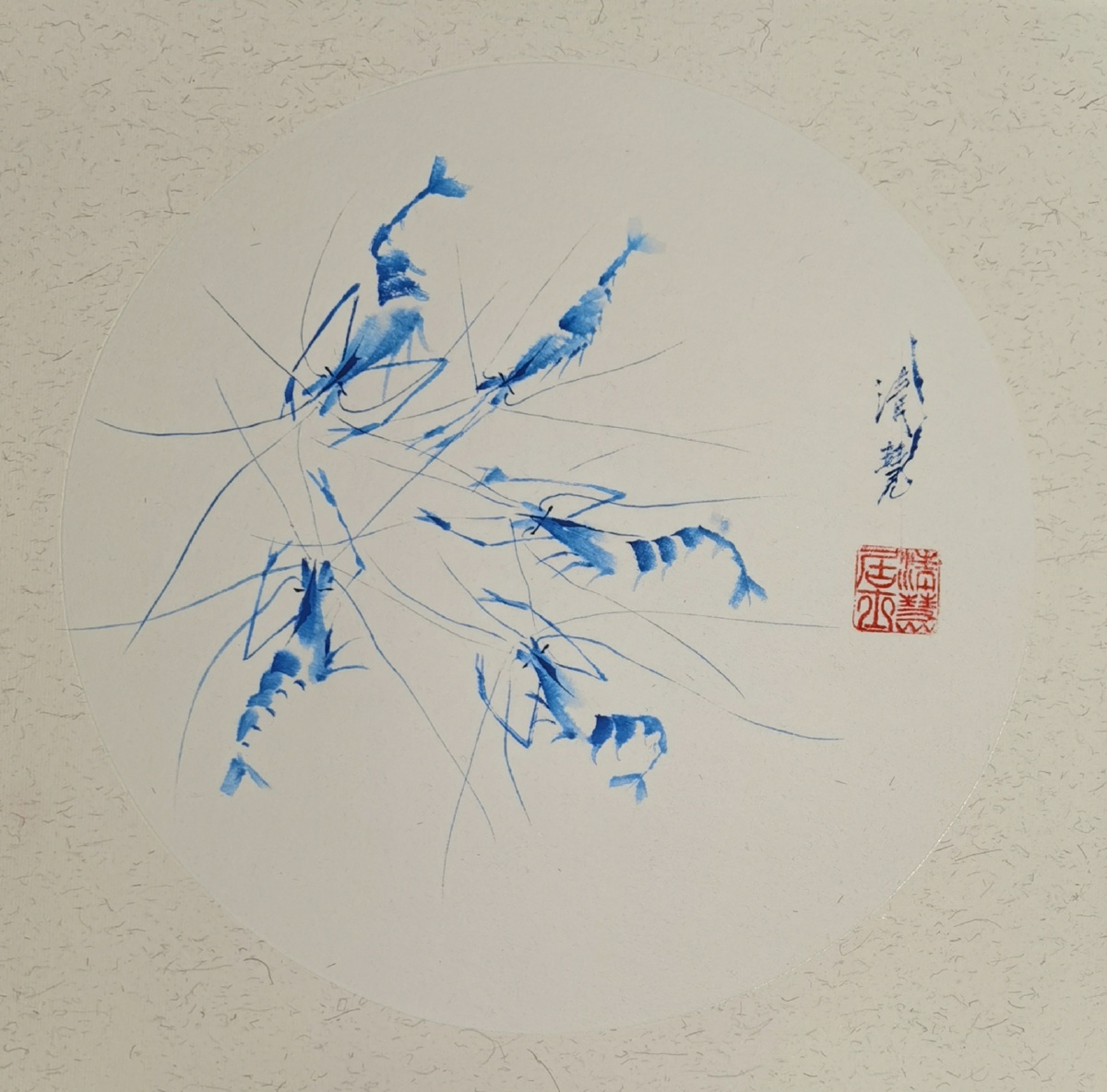 清慧国画青花虾尺寸33x33cm手绘宣纸方张苏向东号清慧居士系2020年艺