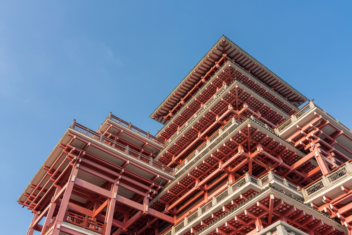 佛山展旗楼唐风建筑透过建筑能欣赏到古代建筑的美学和色彩运用值得去