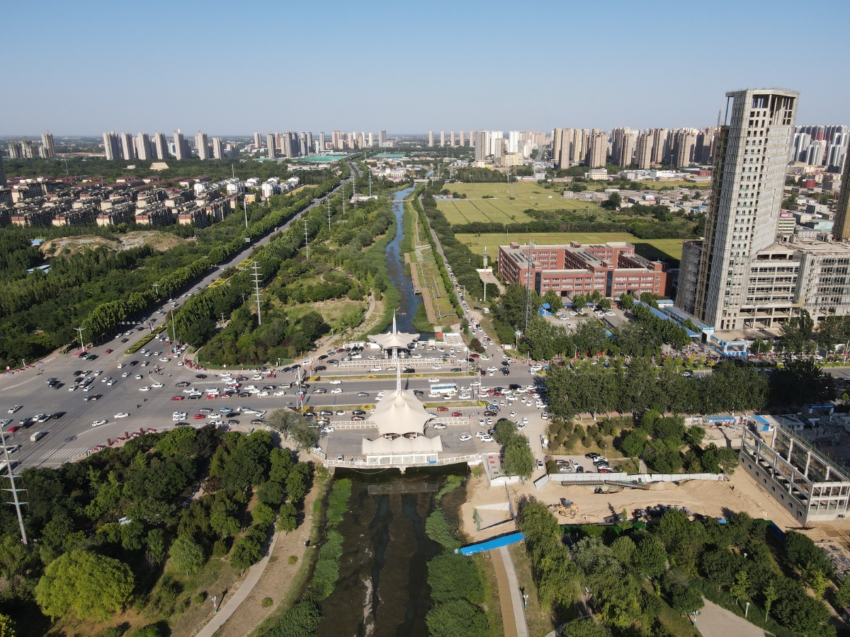 保定北湖公园航拍一部分景色路段是朝阳大街和北二环十字路口向西一