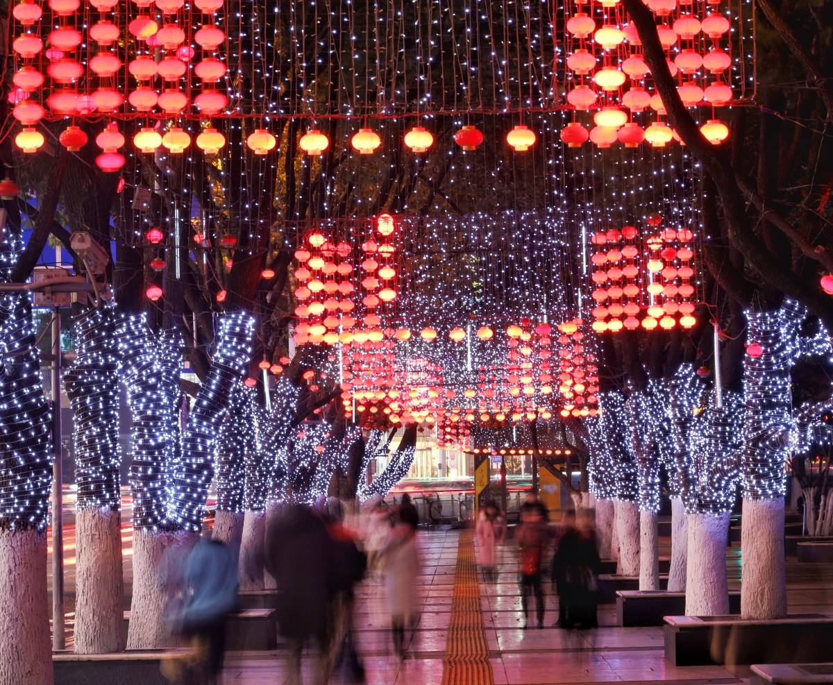 灯笼 街道 人群