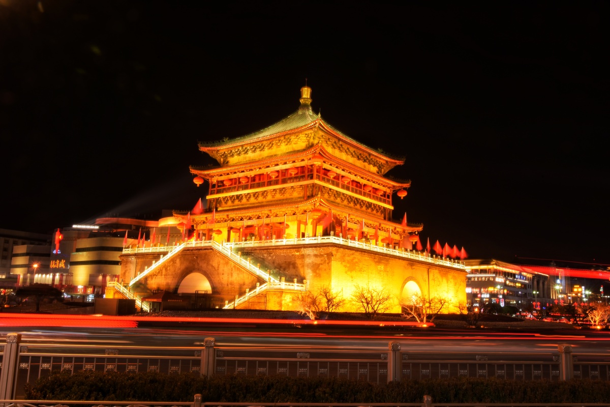 西安钟楼夜色光影