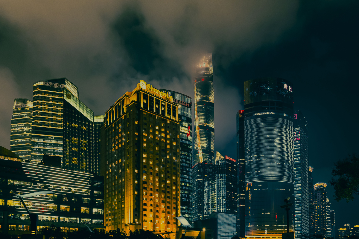 青橙色调上海陆家嘴外滩夜景