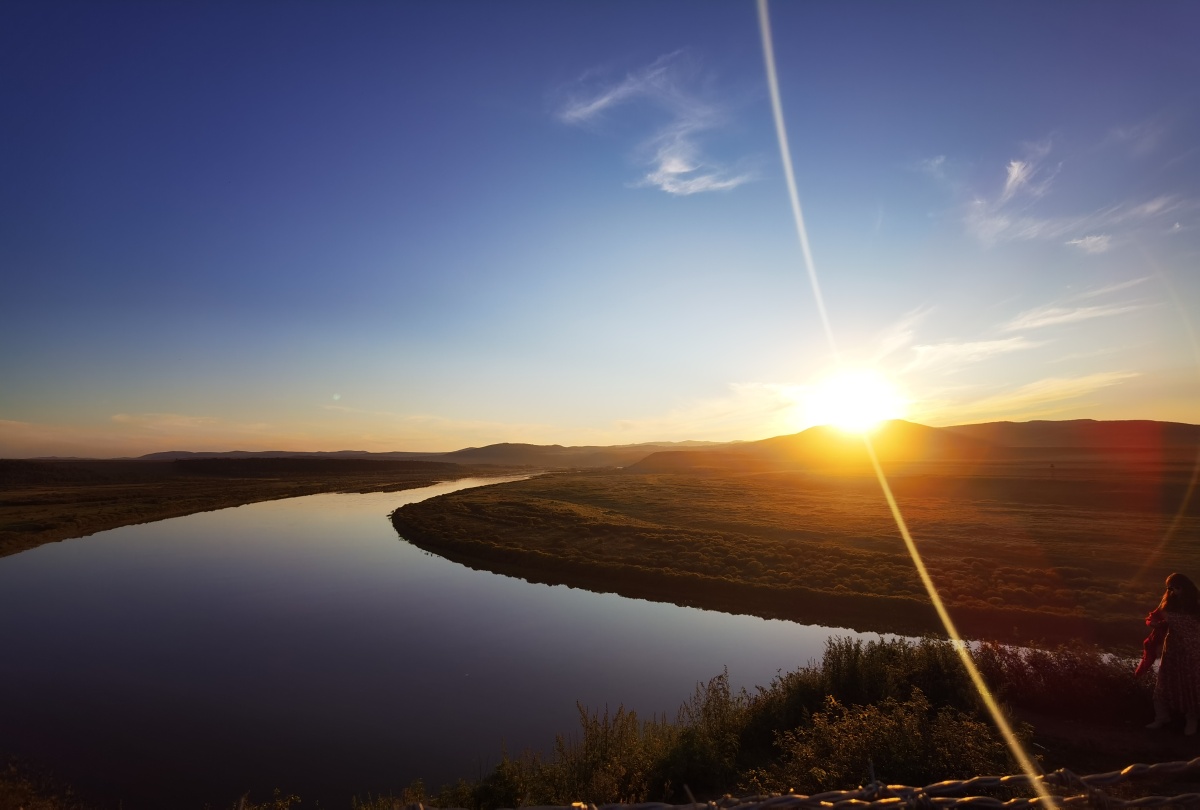 中俄界线额尔古纳河的日落