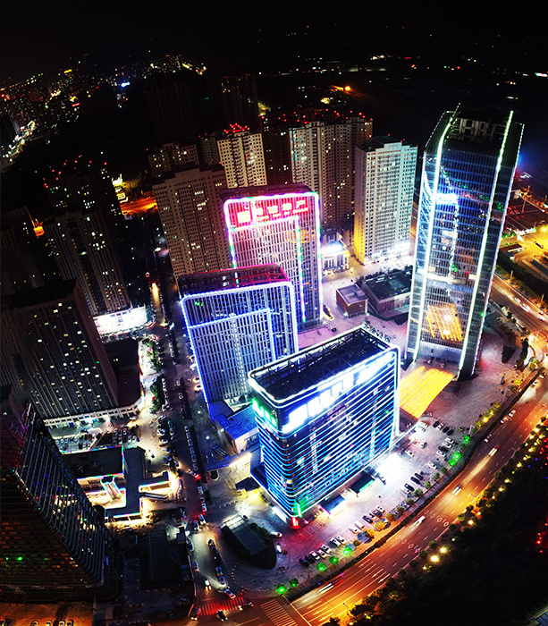 航拍河南省驻马店市西站商务区夜景夜色阑珊