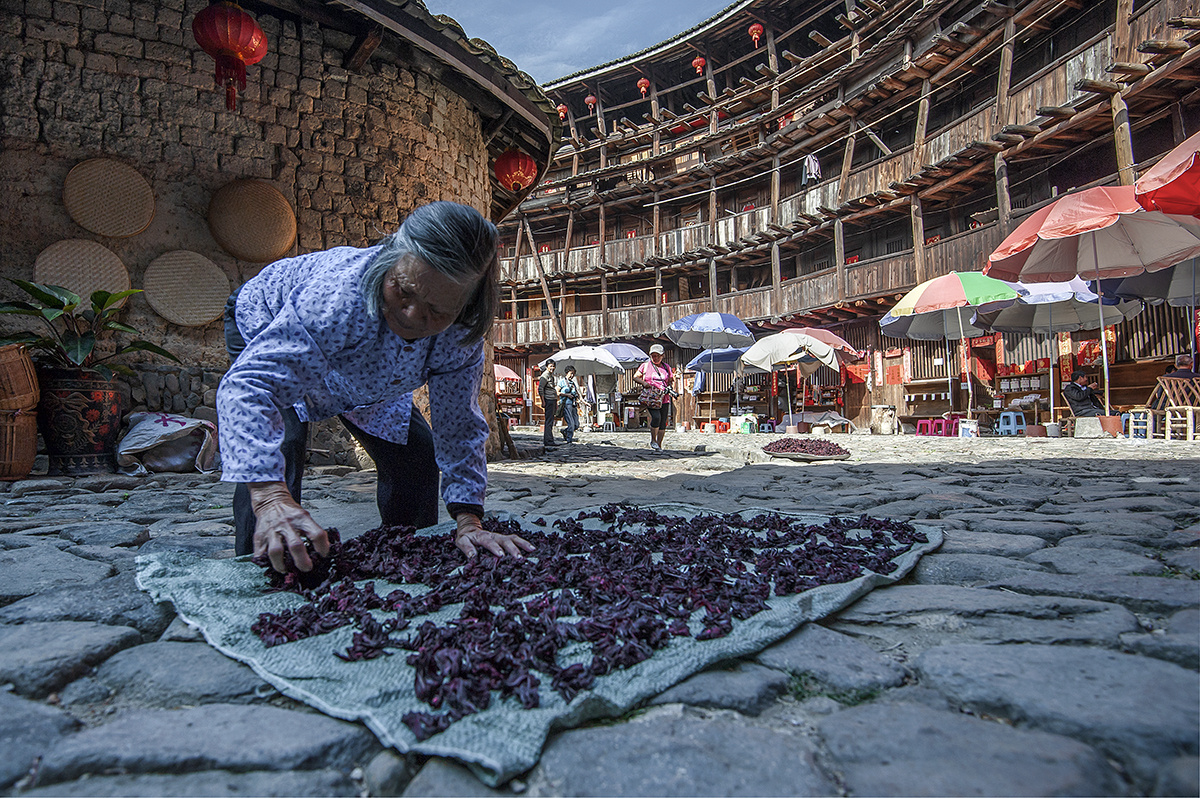 在闽西的大山里,有着数以千百万计的土楼,土楼里住着客家人