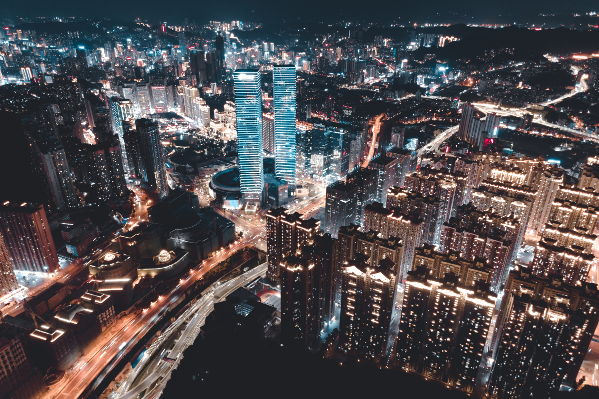 航拍贵阳花果园,黔春立交桥夜景