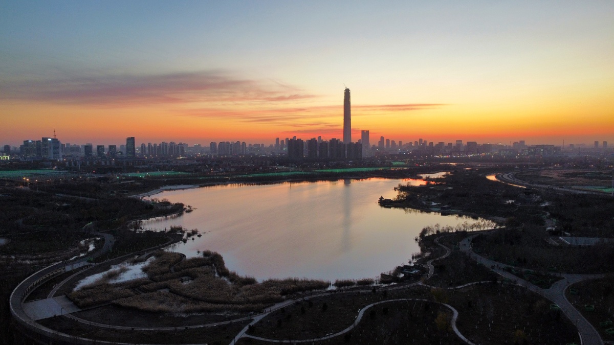 天津水西公园冬季晚霞