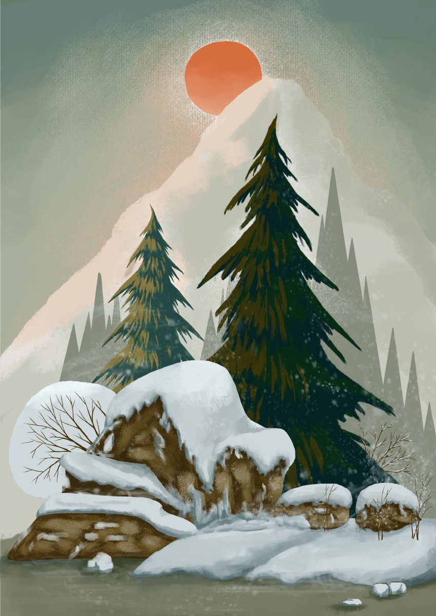 临摹一张儿插雪地场景