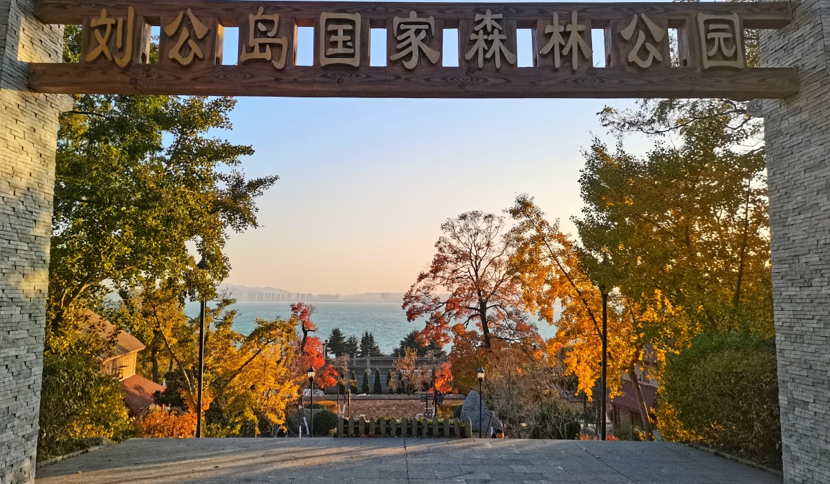 1/1落日秋季岛屿海军公署刘公岛国家公园红色基地树风光大海我们这群