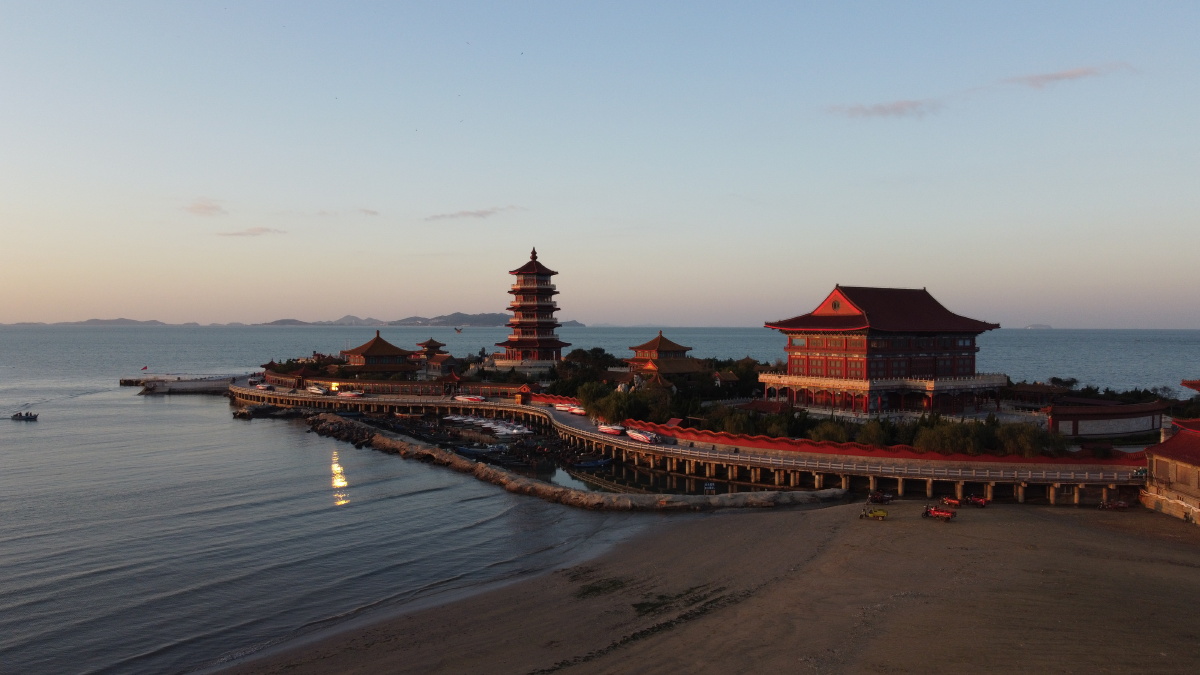 山东烟台蓬莱海上仙山蓬莱阁落日之美