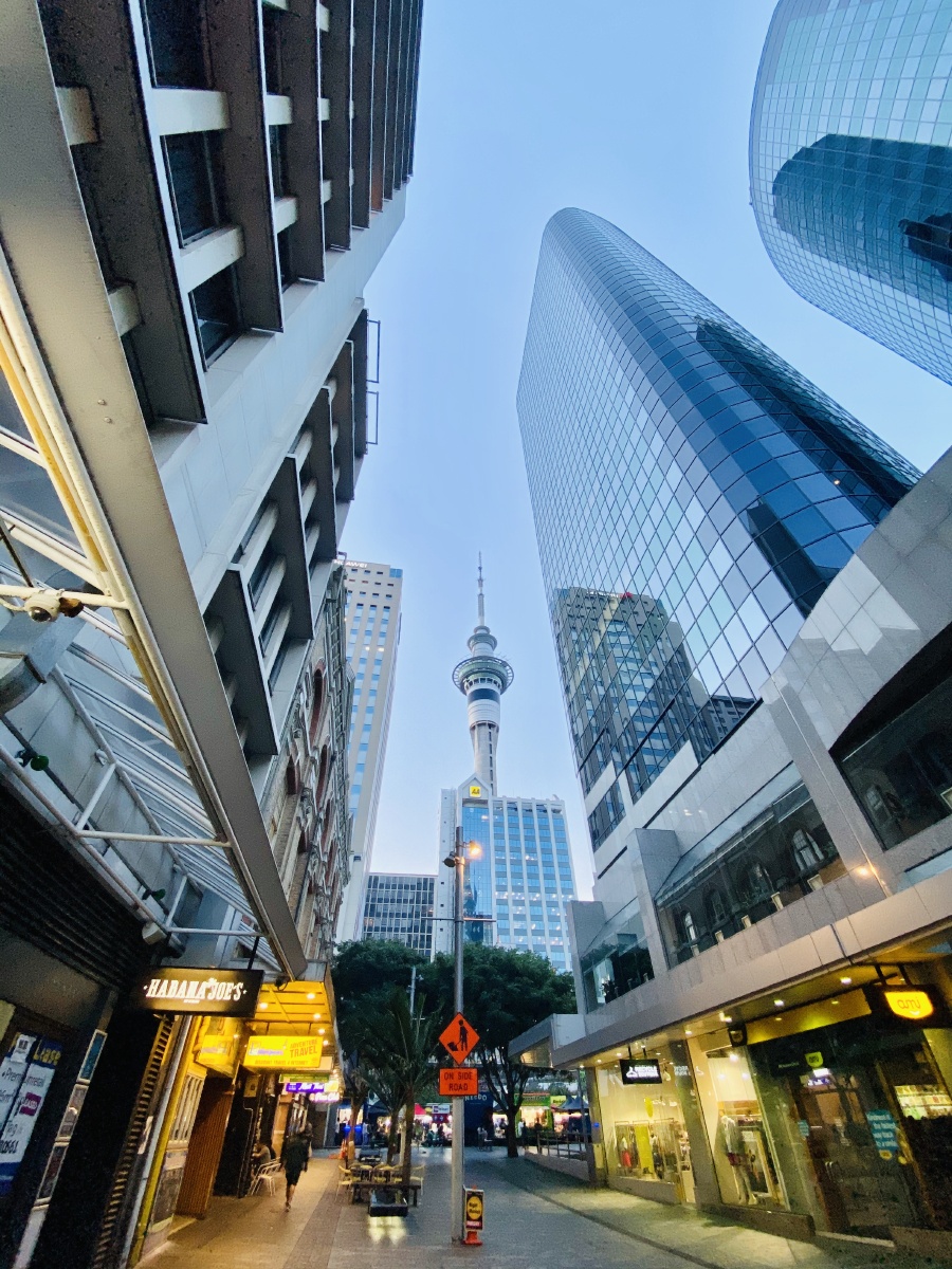 皇后街拍摄奥克兰天空塔