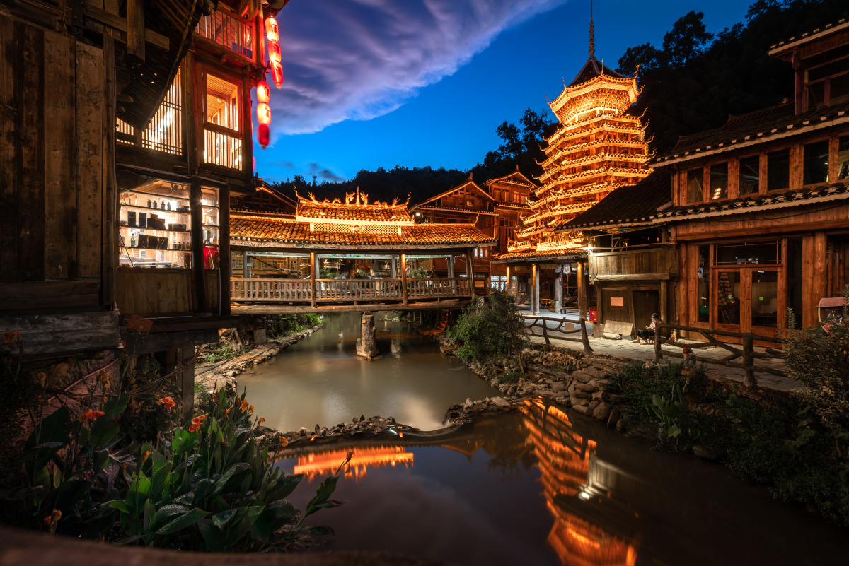 1/125古建筑建筑物晚上#肇兴侗寨贵州#侗寨夜景日落#房子肇兴#旅游业