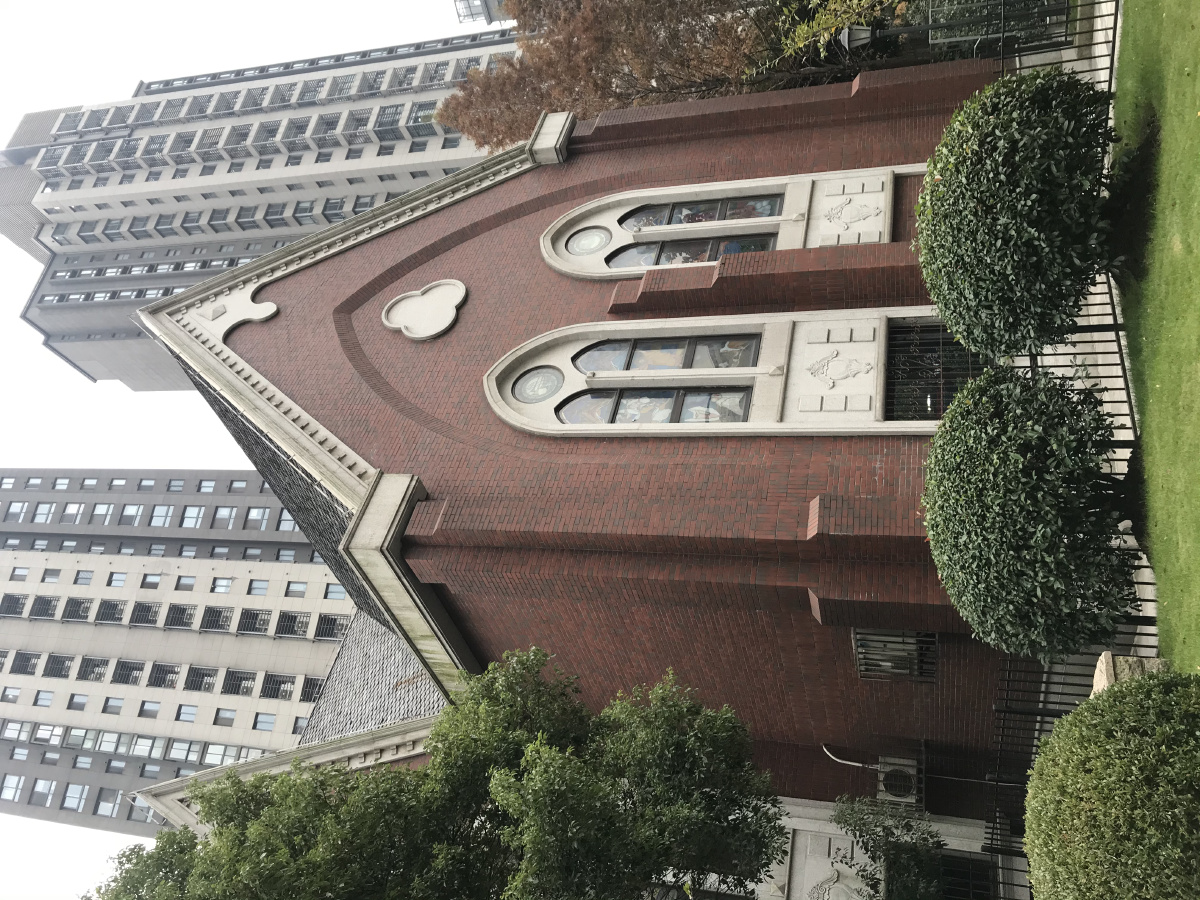 曹家渡天主教堂深秋银杏叶大教堂