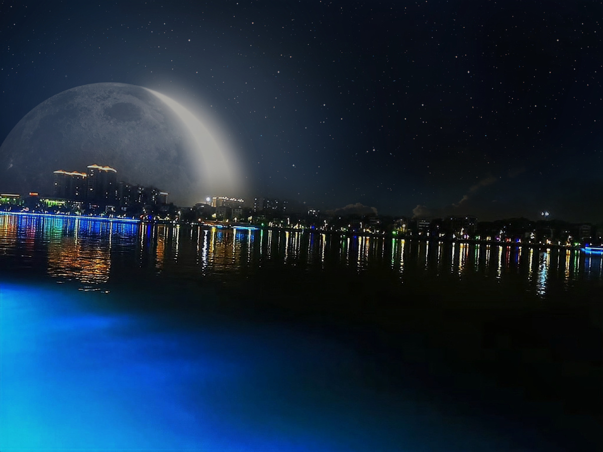 夕夜拍摄于广东肇庆星湖边上漫步星湖夜寂寥