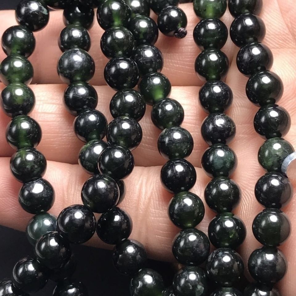 精品手串西藏药王石陨石佛珠墨绿精美绝伦