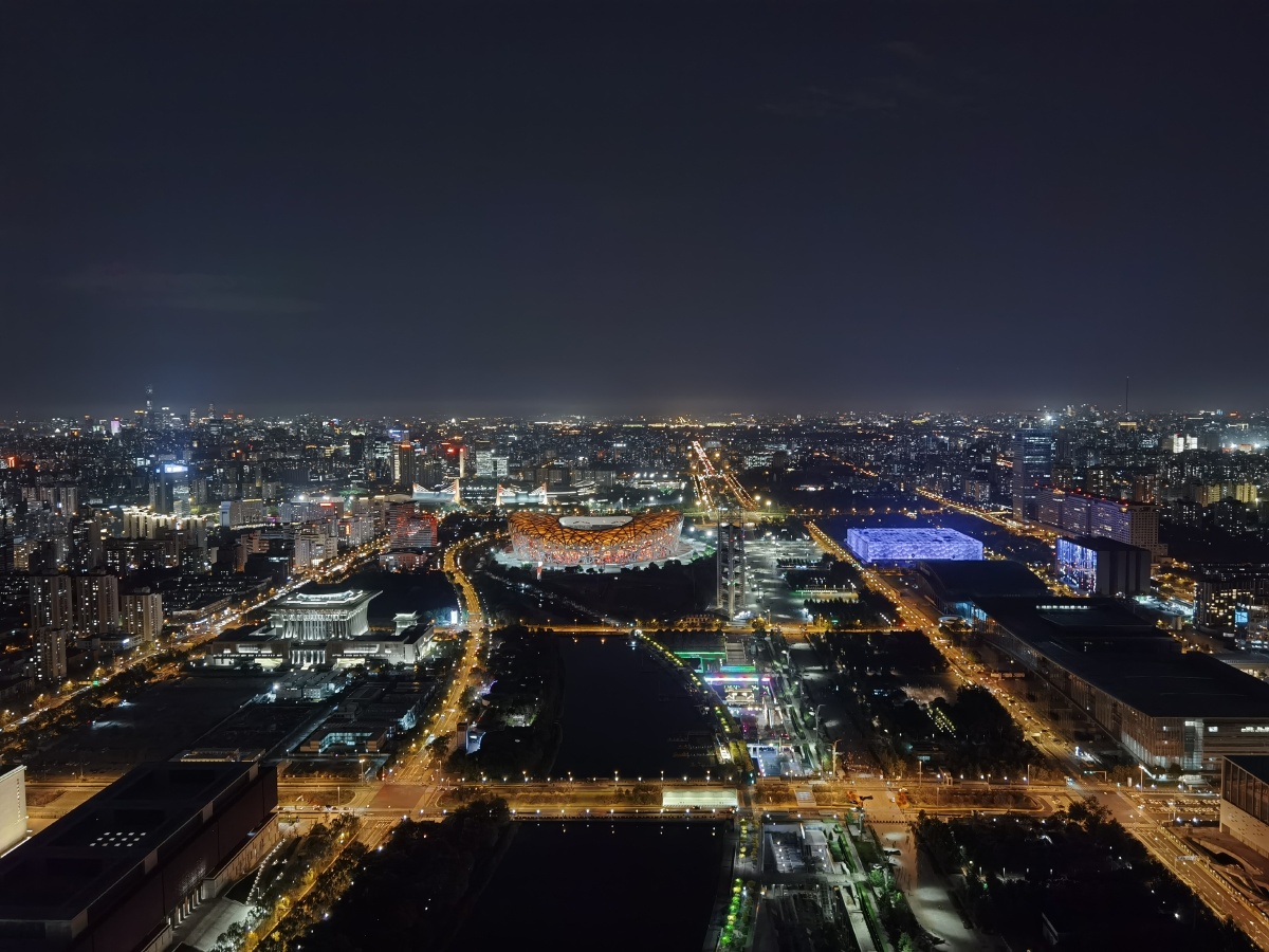 鸟巢水立方夜景高空鸟瞰高清