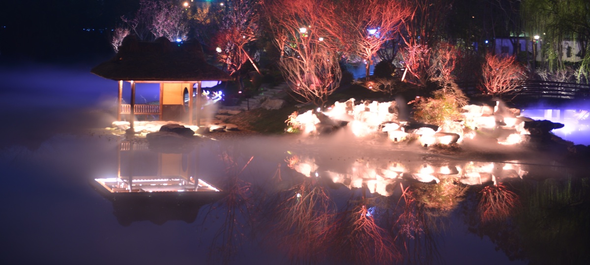 成都浣花溪公园春节夜景灯光秀小品
