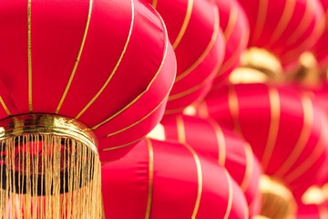 Red chinese lanterns closeup