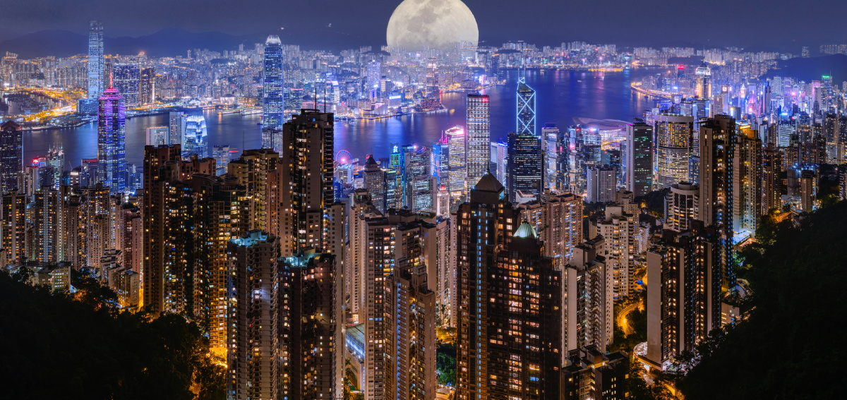 香港 夜景 圆月 香港中环 万家灯火