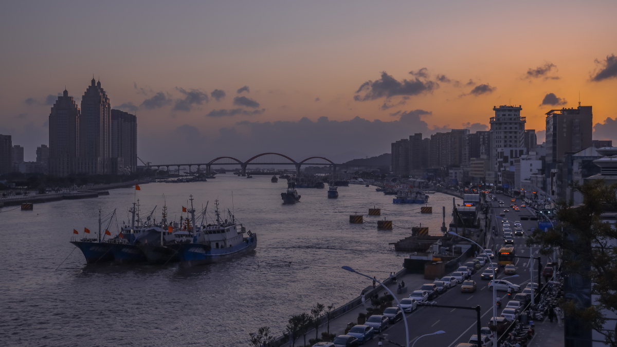 日出普陀山莲花洋以及沈家门渔港日落