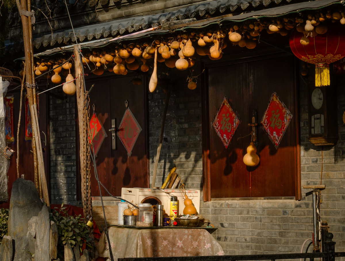 什刹海后海附近的居民住宅,下午两三点的阳光照在葫芦架上,感觉很舒服