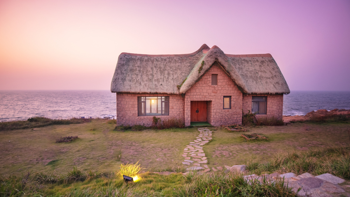 落日下的海草房 童话般的世界